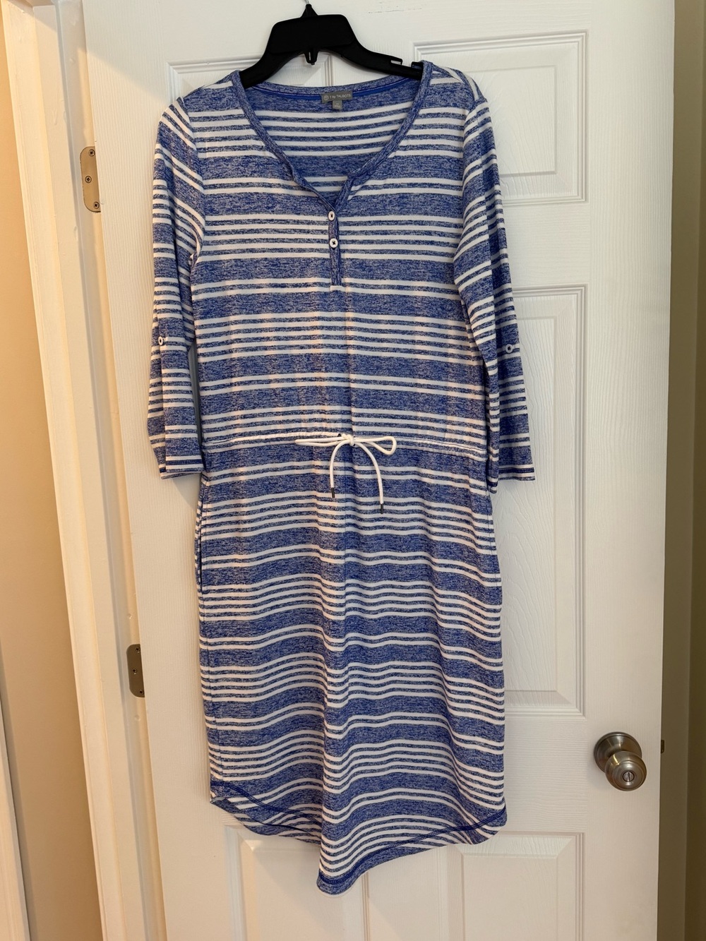 T by Talbots Blue and White Striped Henley Dress